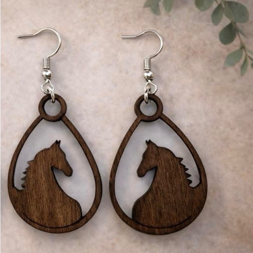 Elegant Wooden Horse Earrings